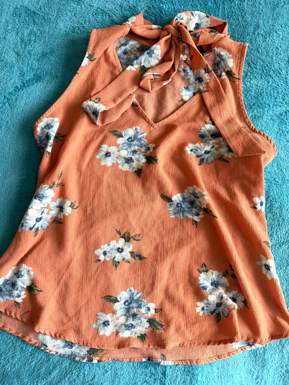 Beautiful tie floral orange top elegant blouse